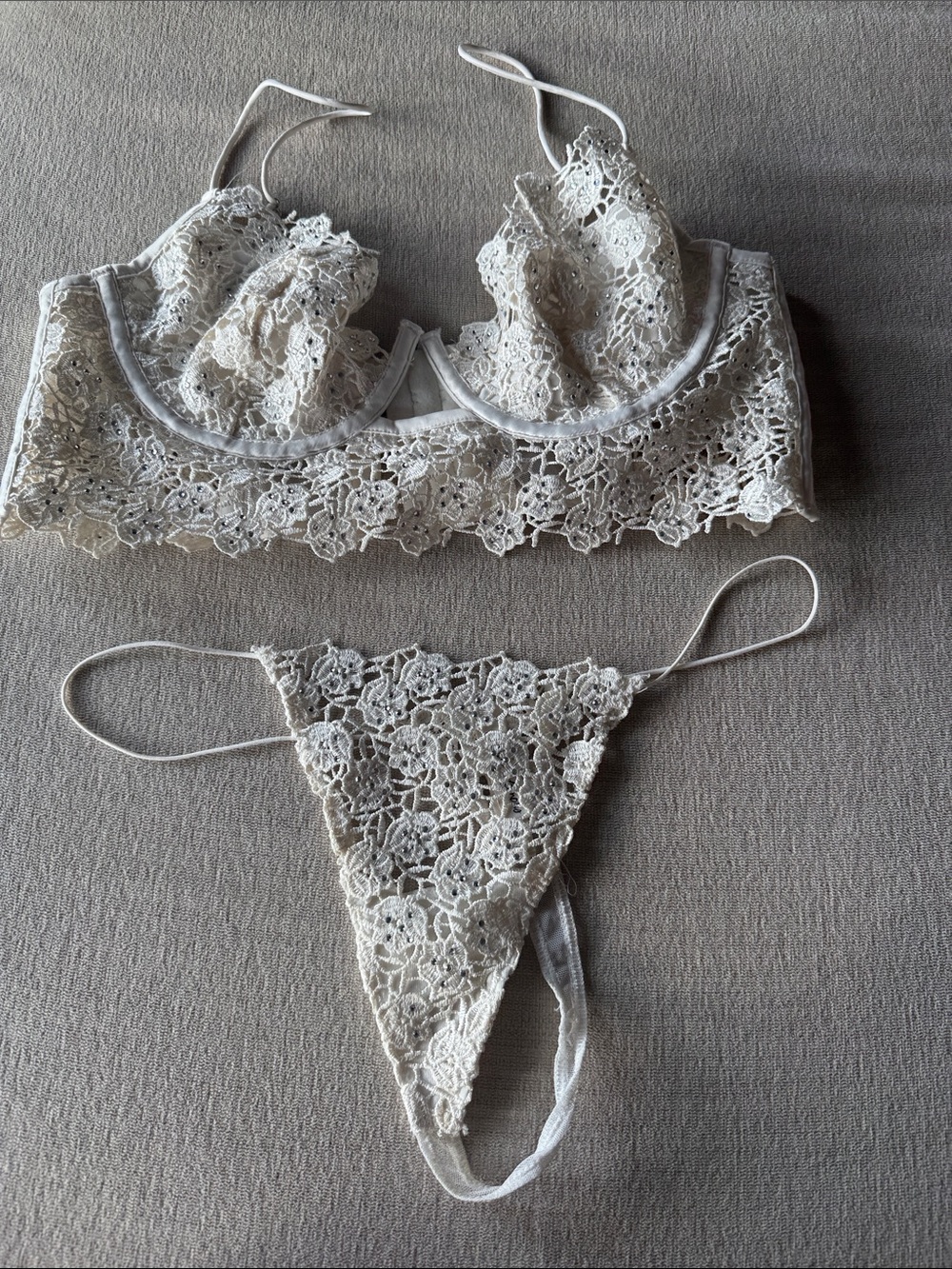 Lace Bralette and Thong Set - Ivory